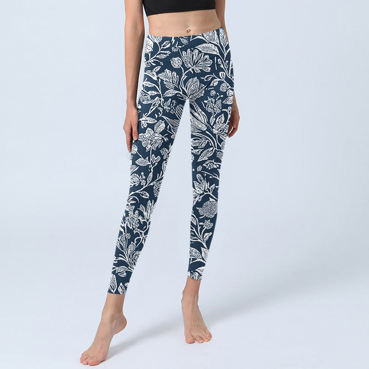 Leggings de fitness con estampado de flores en azul oscuro y Buddha Stones para mujer - image 5