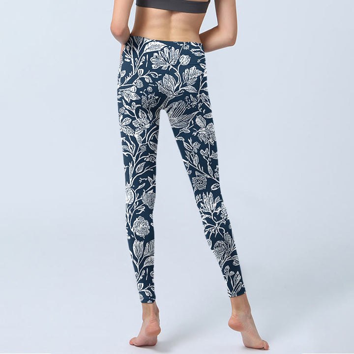 Leggings de fitness con estampado de flores en azul oscuro y Buddha Stones para mujer - image 7