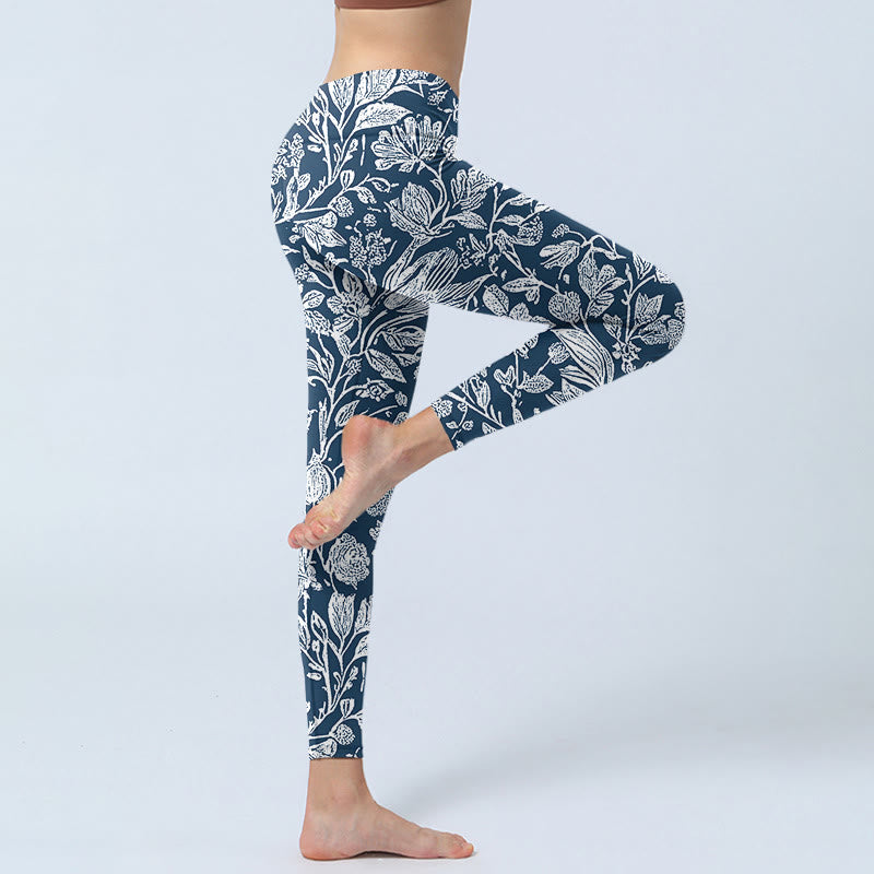 Leggings de fitness con estampado de flores en azul oscuro y Buddha Stones para mujer - image 3