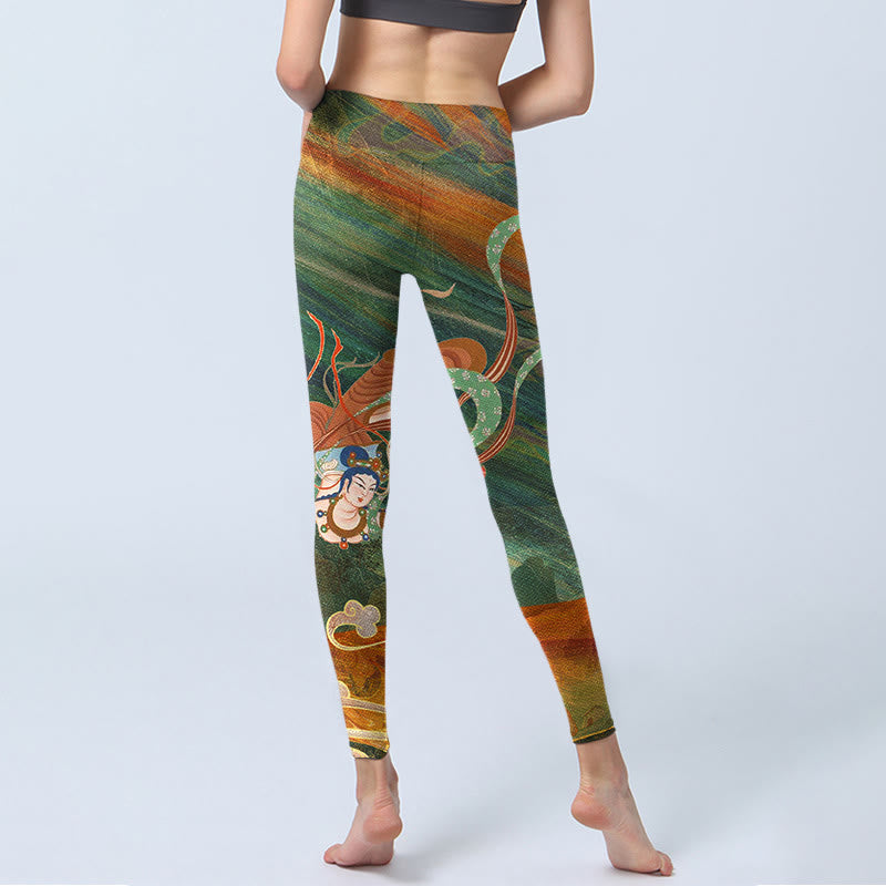 Pantalones de yoga para mujer con estampado de apsaras voladoras de Dunhuang y Buddha Stones - image 6