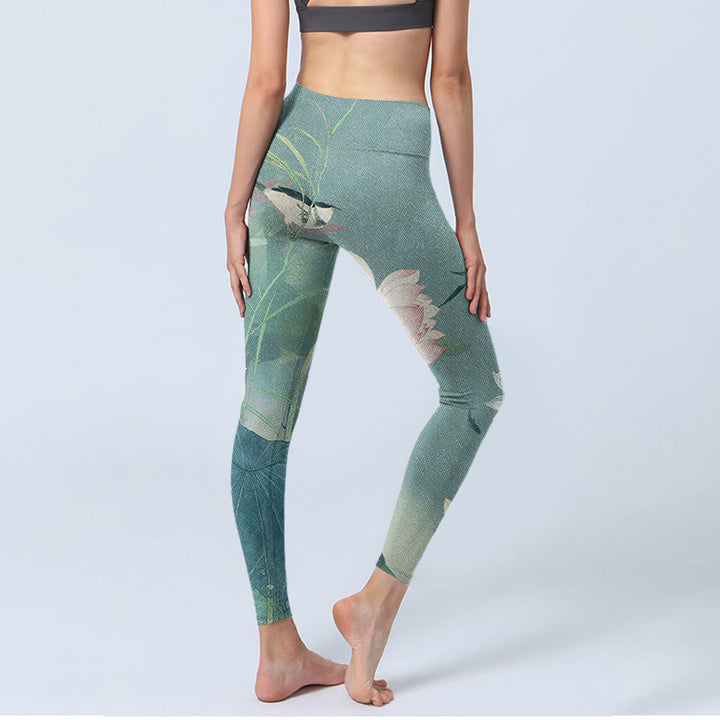 Leggings de yoga para mujer con estampado de pájaros, hojas de loto y piedras de Buddha Stones - image 4