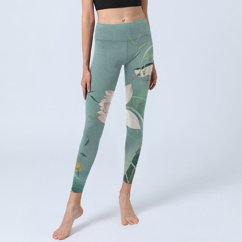 Leggings de yoga para mujer con estampado de pájaros, hojas de loto y piedras de Buddha Stones - image 5
