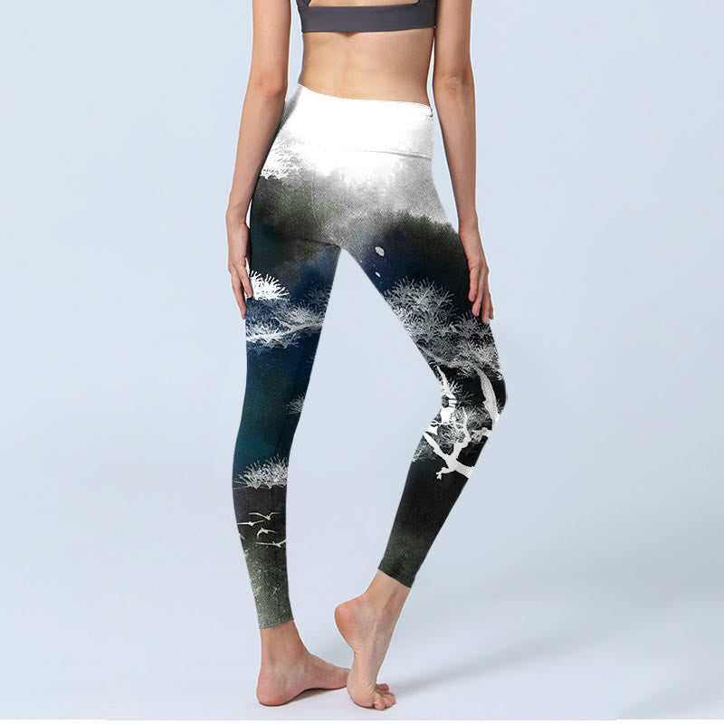 Leggings de yoga para mujer con estampado de pino y pintura en tinta de piedras de Buddha Stones - image 5