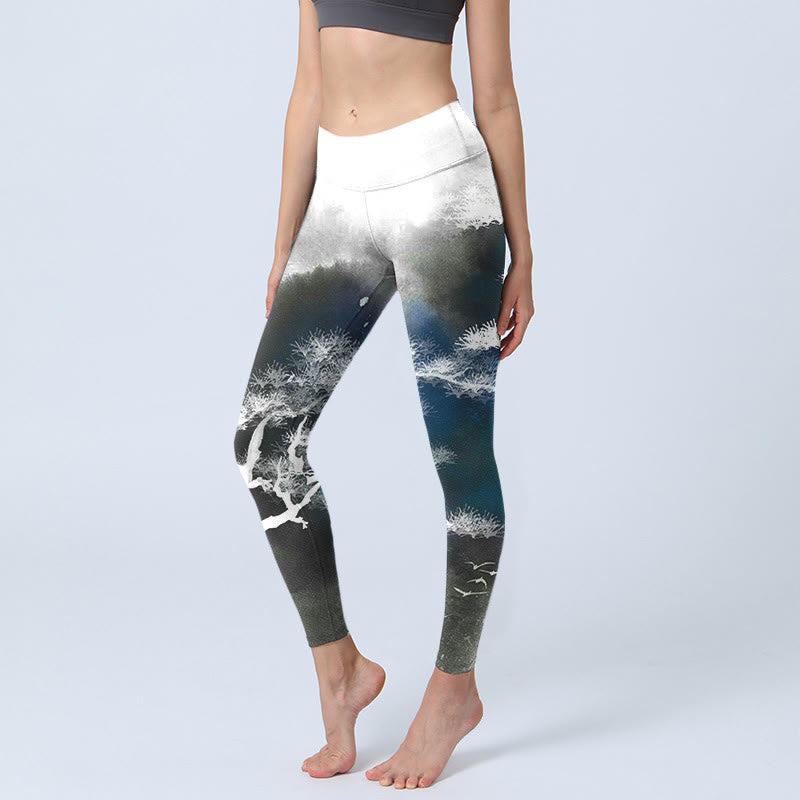 Leggings de yoga para mujer con estampado de pino y pintura en tinta de piedras de Buddha Stones - Gris - US18，UK/AU22，EU50 (4XL) - image 0