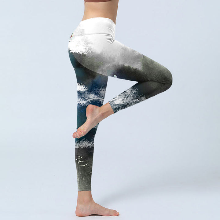 Leggings de yoga para mujer con estampado de pino y pintura en tinta de piedras de Buddha Stones - image 3