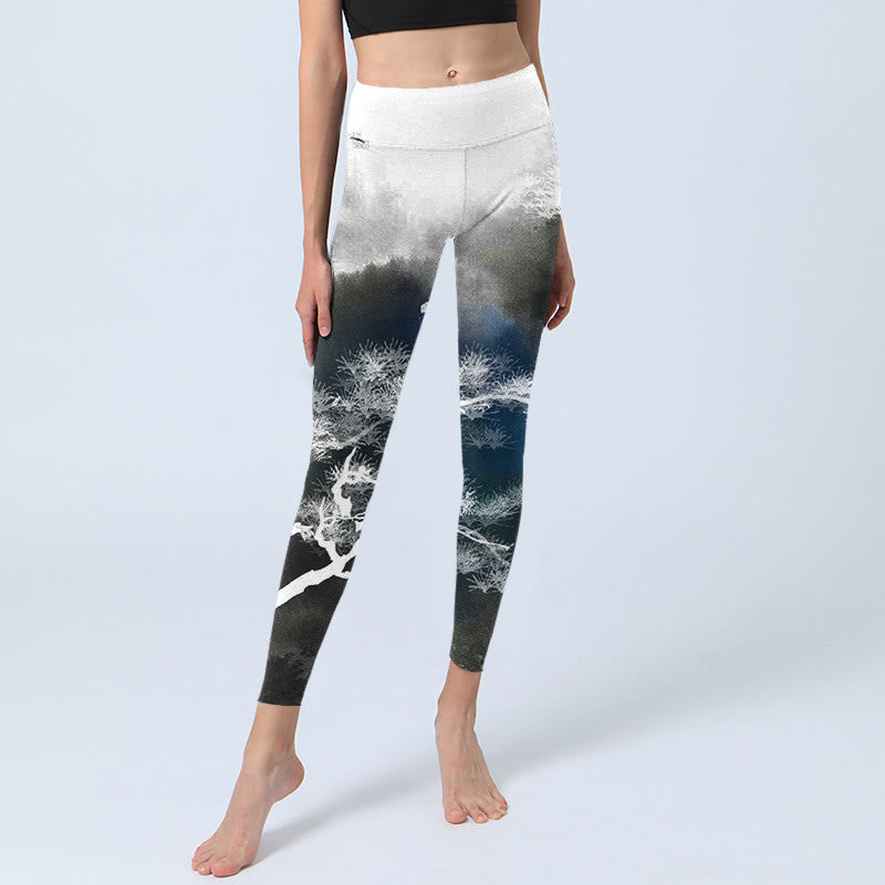 Leggings de yoga para mujer con estampado de pino y pintura en tinta de piedras de Buddha Stones - image 5