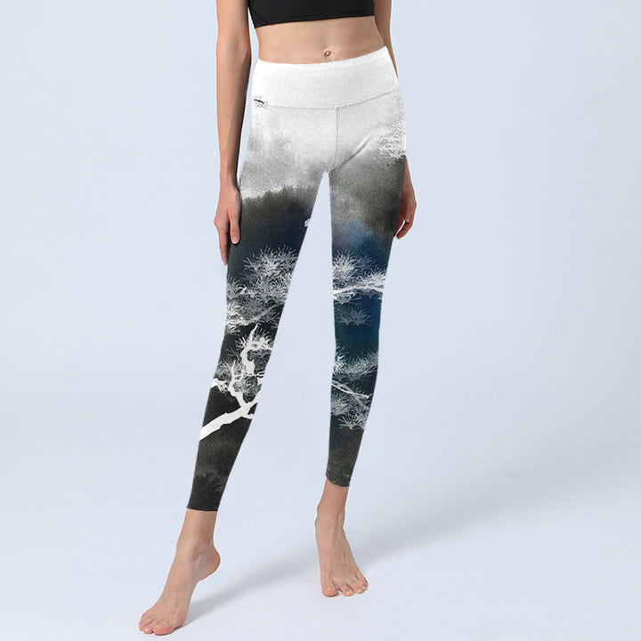 Leggings de yoga para mujer con estampado de pino y pintura en tinta de piedras de Buddha Stones - image 5