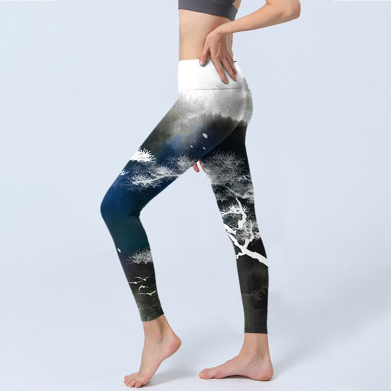 Leggings de yoga para mujer con estampado de pino y pintura en tinta de piedras de Buddha Stones - image 2