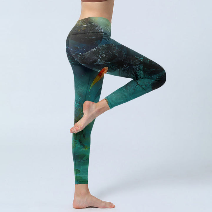 Leggings deportivos con estampado de Buddha Stones, peces koi y rocas, pantalones de yoga para mujer - image 4