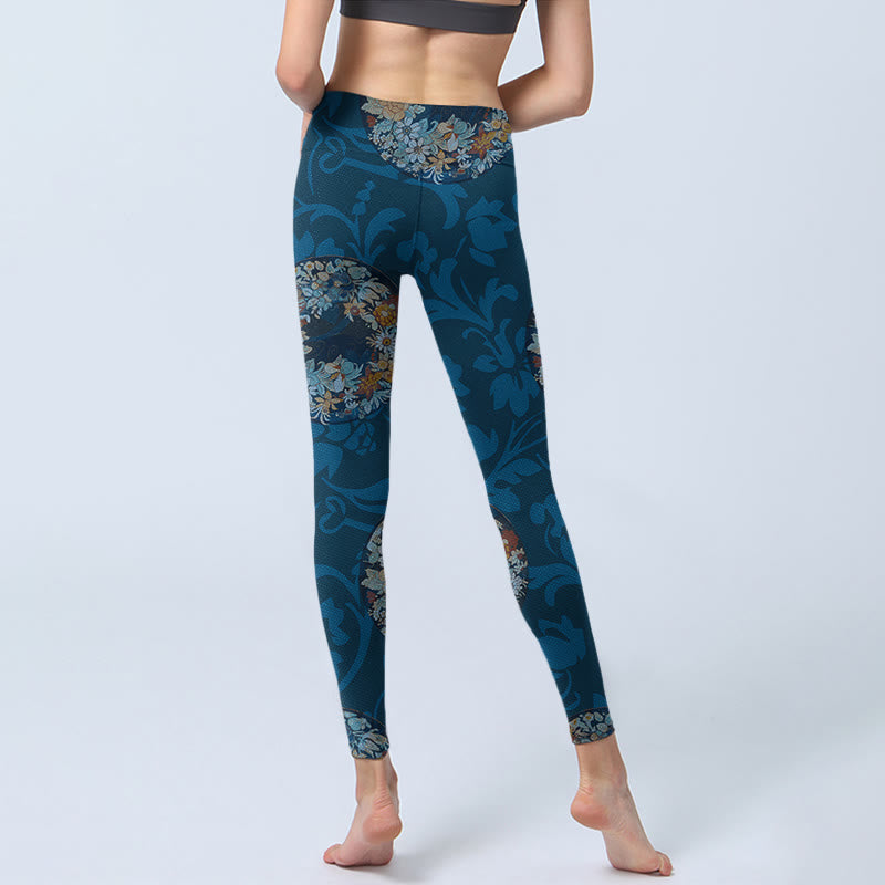 Leggings deportivos con estampado de flores en azul oscuro y Buddha Stones para mujer - image 7