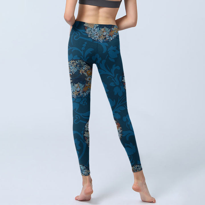 Leggings deportivos con estampado de flores en azul oscuro y Buddha Stones para mujer - image 6