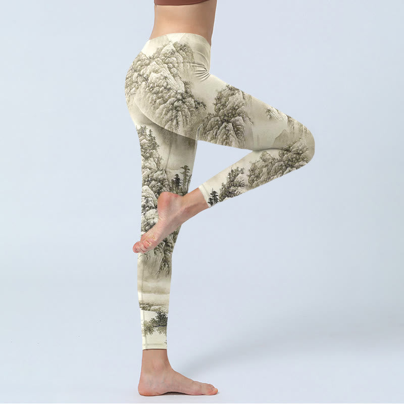 Leggings deportivos con estampado de paisaje de río, árbol, montaña y piedras de Buddha Stones , pantalones de yoga para mujer - image 3