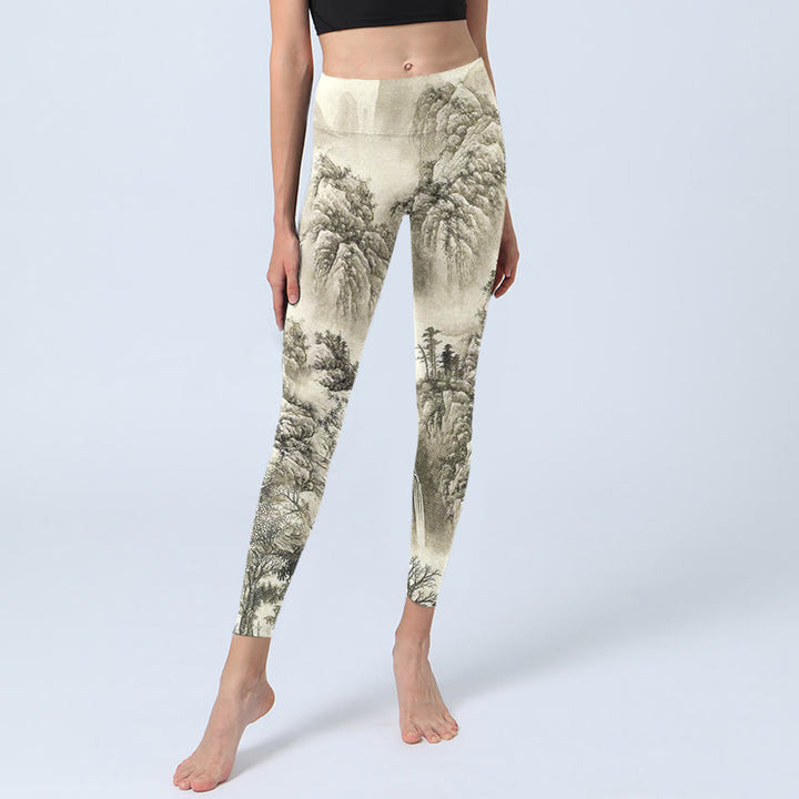 Leggings deportivos con estampado de paisaje de río, árbol, montaña y piedras de Buddha Stones , pantalones de yoga para mujer - image 6