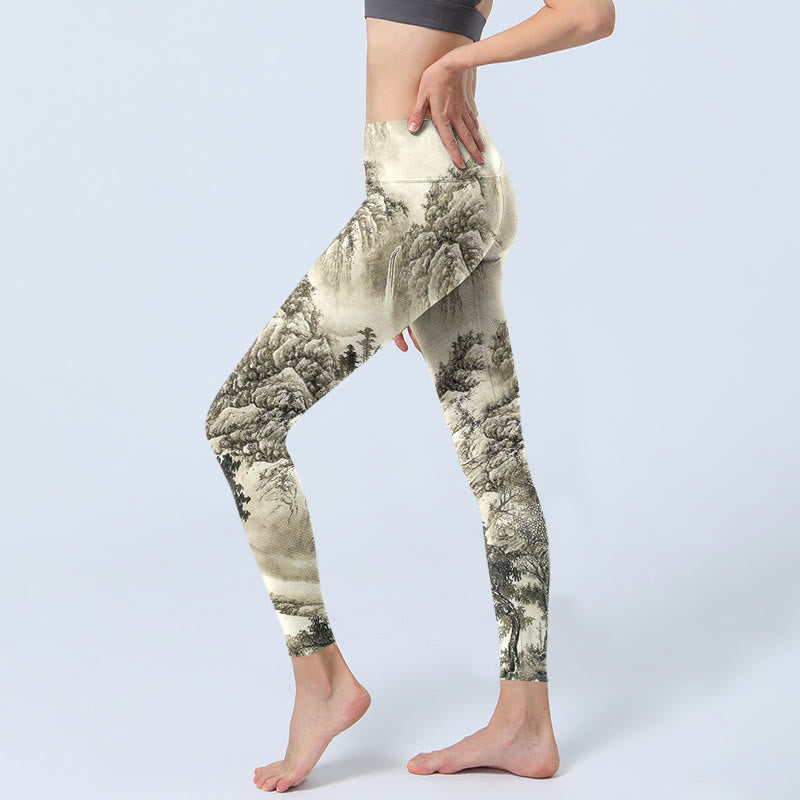 Leggings deportivos con estampado de paisaje de río, árbol, montaña y piedras de Buddha Stones , pantalones de yoga para mujer - image 4