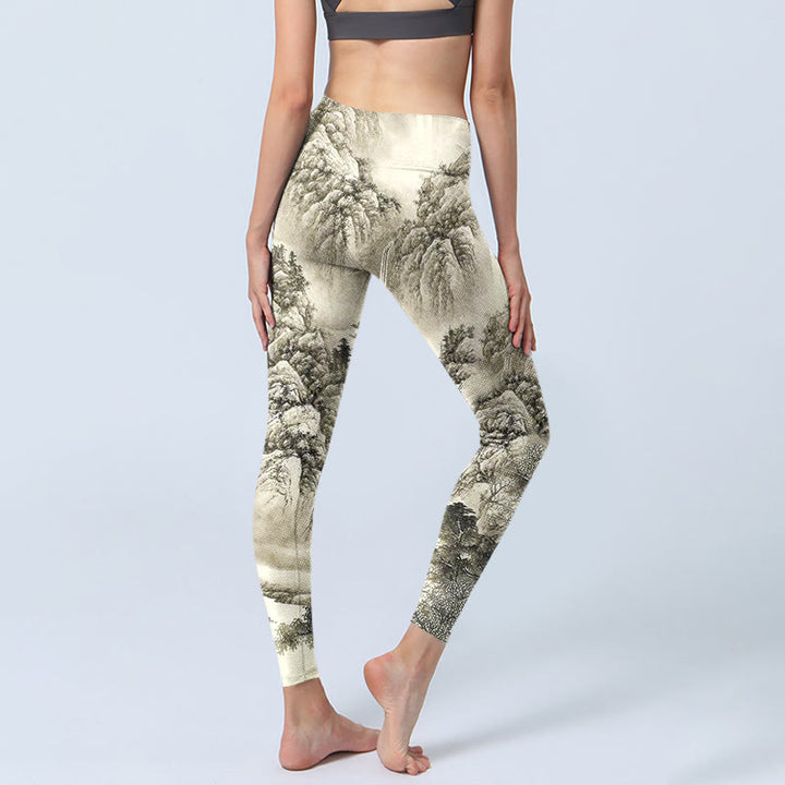 Leggings deportivos con estampado de paisaje de río, árbol, montaña y piedras de Buddha Stones , pantalones de yoga para mujer - image 5