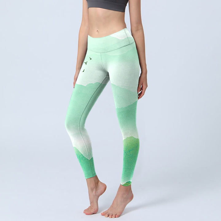 Leggings deportivos con estampado de ganso salvaje y montañas de crema menta y Buddha Stones, pantalones de yoga para mujer - Crema de menta - US18，UK/AU22，EU50 (4XL) - image 0