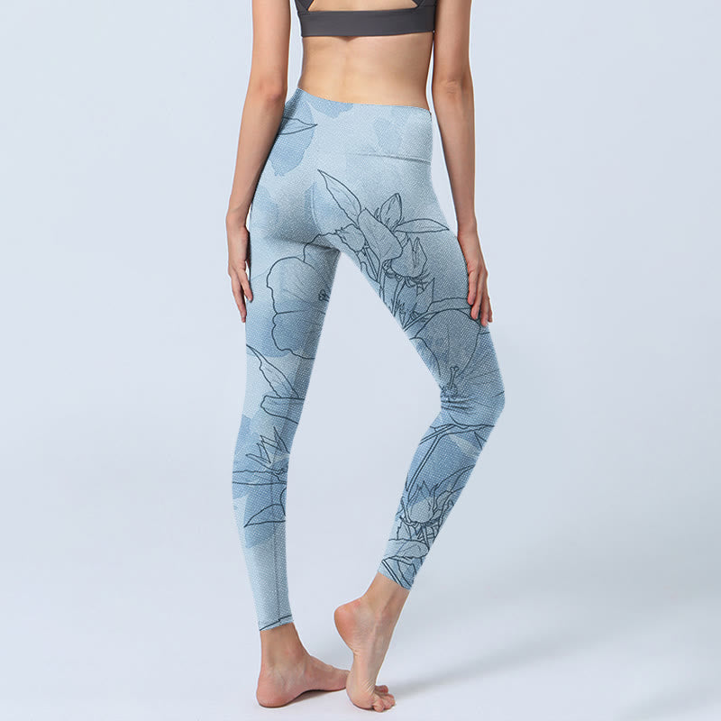 Leggings deportivos con estampado de flores azules y Buddha Stones para mujer - image 5