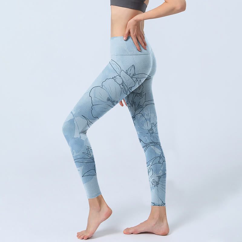 Leggings deportivos con estampado de flores azules y Buddha Stones para mujer - image 3