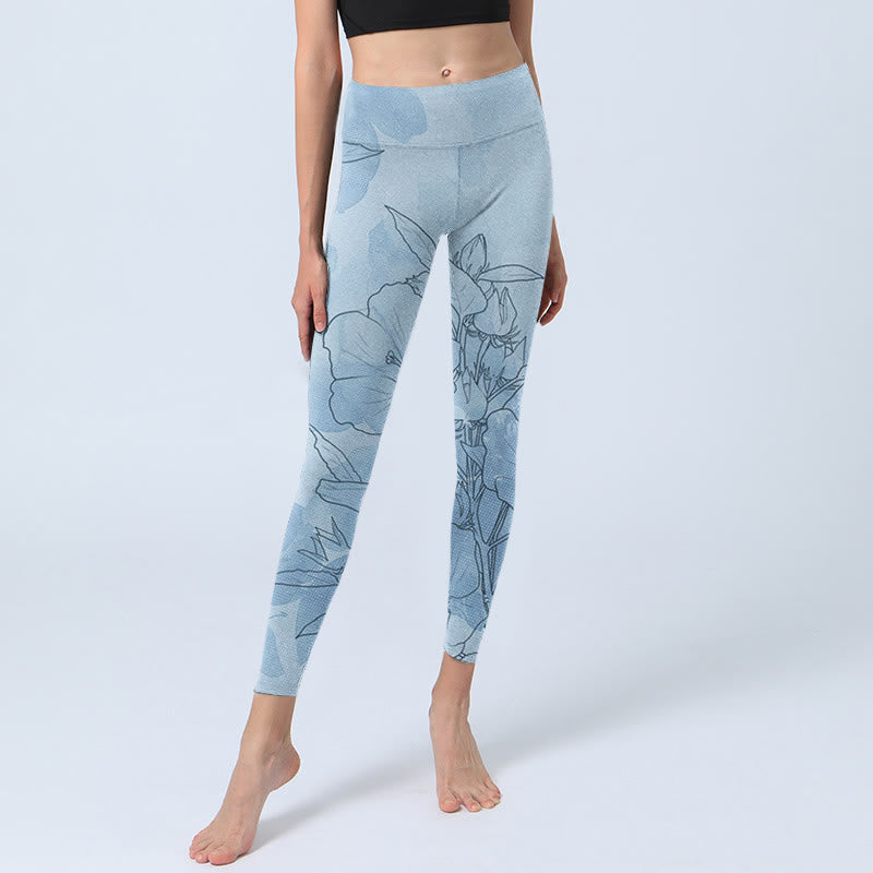 Leggings deportivos con estampado de flores azules y Buddha Stones para mujer - image 6