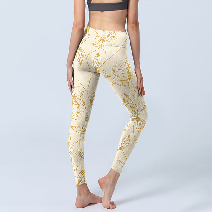Leggings de yoga para mujer con estampado de flores en color beige y piedras de Buddha Stones - image 5