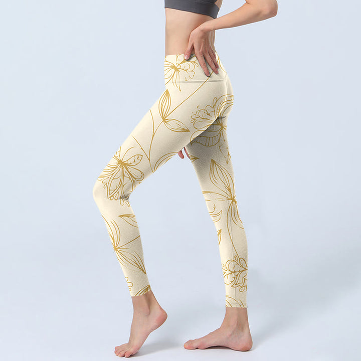 Leggings de yoga para mujer con estampado de flores en color beige y piedras de Buddha Stones - image 3