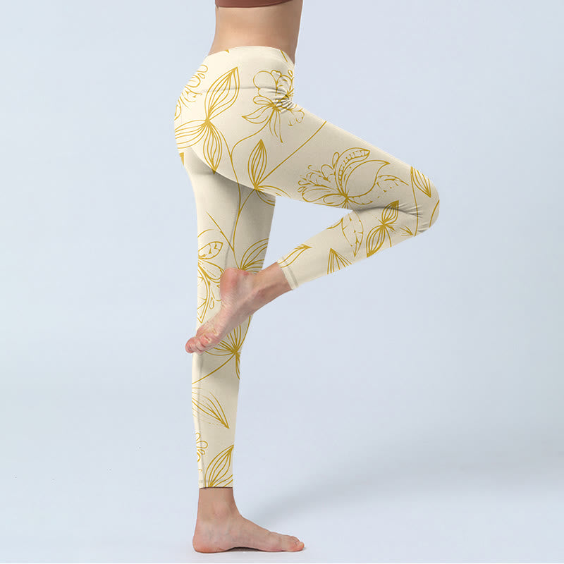 Leggings de yoga para mujer con estampado de flores en color beige y piedras de Buddha Stones - image 4