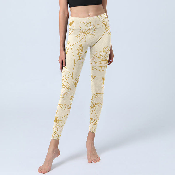 Leggings de yoga para mujer con estampado de flores en color beige y piedras de Buddha Stones - image 6