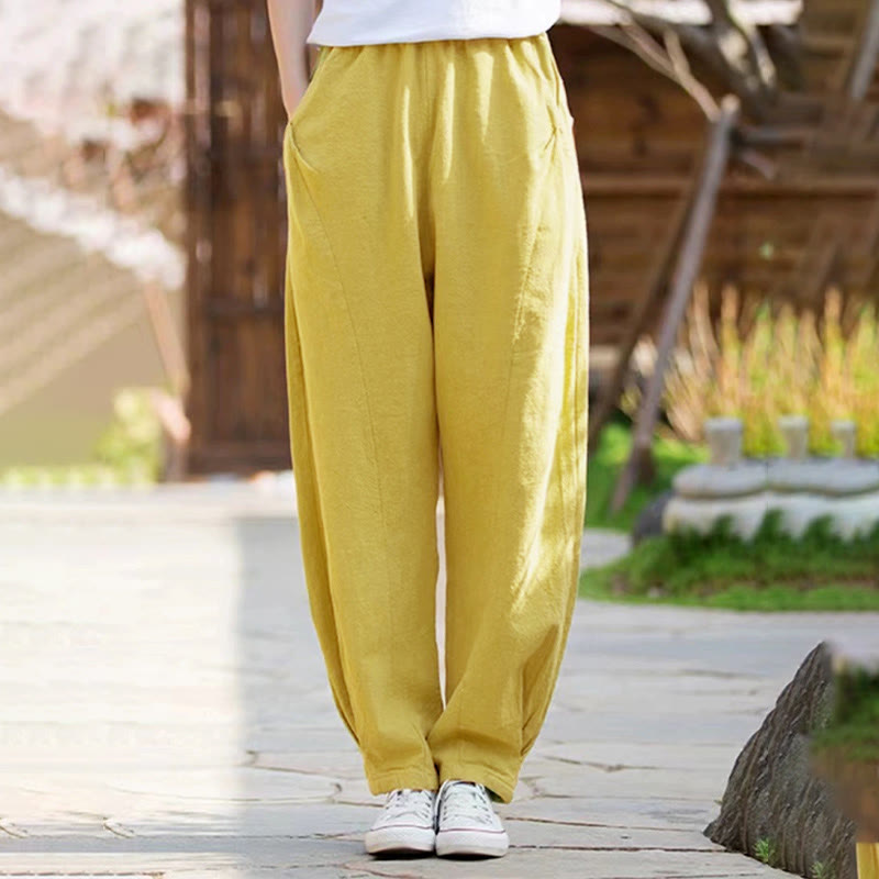 Pantalones de yoga casuales de algodón con bolsillos para mujer con Buddha Stones - Amarillo - US14, UK/AU18, EU46 (4XL) - image 13