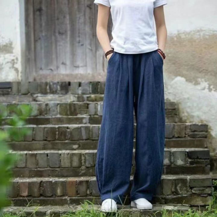 Pantalones de yoga casuales de algodón con bolsillos para mujer con Buddha Stones - Azul acero - US14, UK/AU18, EU46 (4XL) - image 7