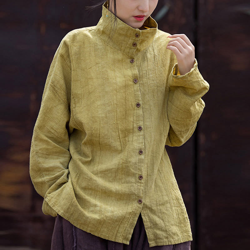 Cárdigan de algodón estilo chino con cuello alto teñido de Buddha Stones y ramio - Vara de oro - US4-8/10, UK/AU8-12/14, EU36-40/42 (F) - image 0