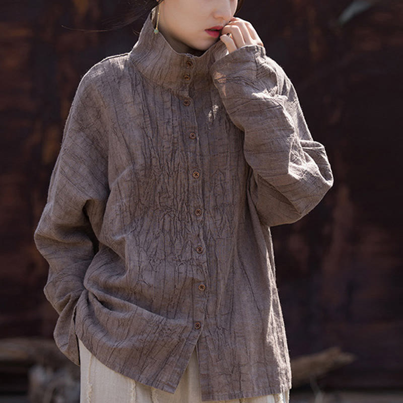 Cárdigan de algodón estilo chino con cuello alto teñido de Buddha Stones y ramio - RosyBrown - US4-8/10, UK/AU8-12/14, EU36-40/42 (F) - image 18