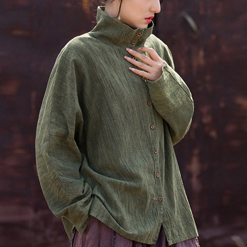 Cárdigan de algodón estilo chino con cuello alto teñido de Buddha Stones y ramio - Aceituna - US4-8/10, UK/AU8-12/14, EU36-40/42 (F) - image 9