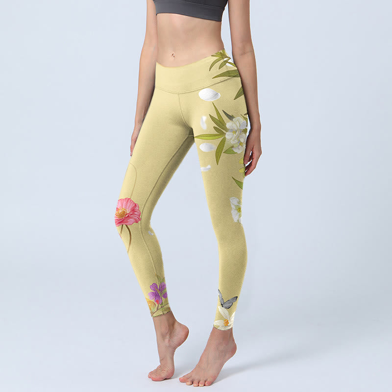Leggings de fitness con estampado de flores, plantas, mariposas y Buddha Stones para mujer - Sopa de mariscos - US18，UK/AU22，EU50 (4XL) - image 0