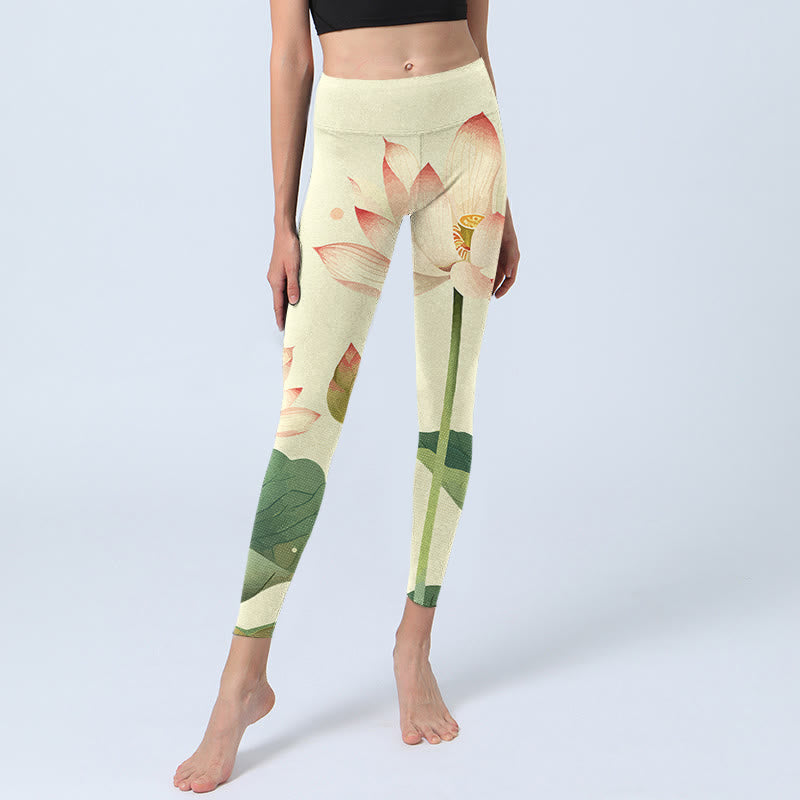 Leggings de fitness con estampado de libélula, hojas, flores de loto y piedras de Buddha Stones para mujer - image 6