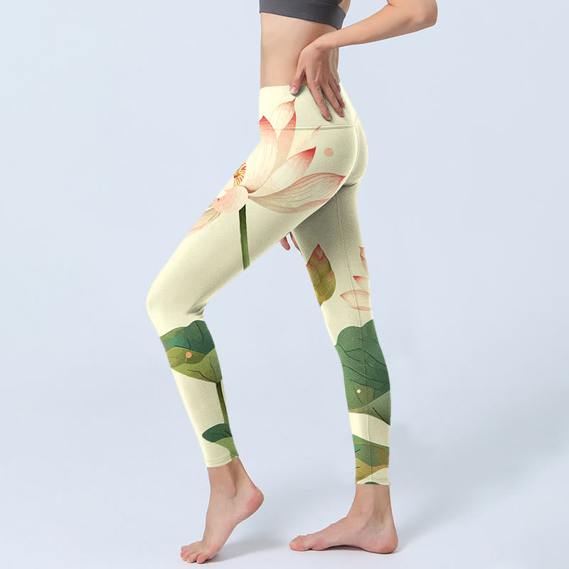 Leggings de fitness con estampado de libélula, hojas, flores de loto y piedras de Buddha Stones para mujer - image 3