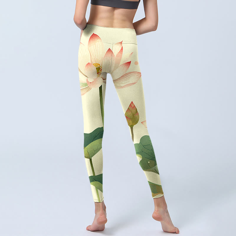 Leggings de fitness con estampado de libélula, hojas, flores de loto y piedras de Buddha Stones para mujer - image 7