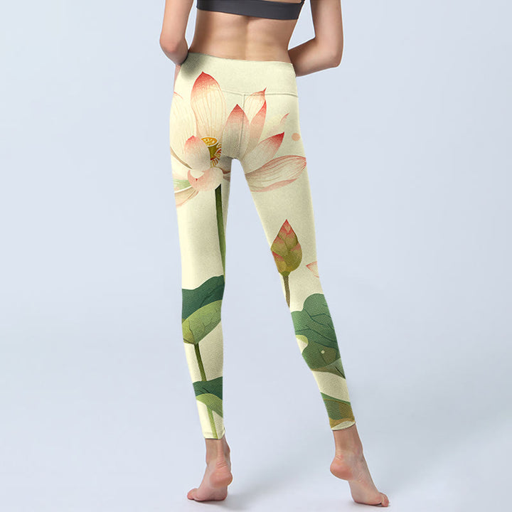 Leggings de fitness con estampado de libélula, hojas, flores de loto y piedras de Buddha Stones para mujer - image 7