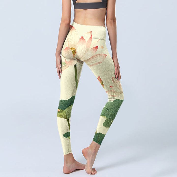 Leggings de fitness con estampado de libélula, hojas, flores de loto y piedras de Buddha Stones para mujer - image 5