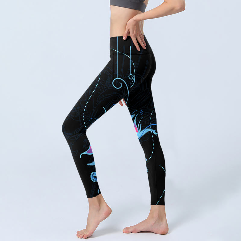 Leggings de fitness con estampado de flores en azul, rosa y negro con Buddha Stones para mujer - image 3