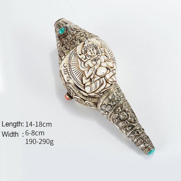 Decoración positiva de la riqueza de la concha de Buda Shankha grabada hecha a mano tibetana