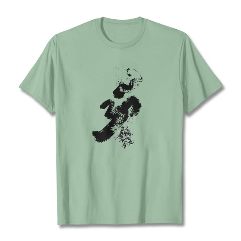 Camiseta de algodón con tinta de bambú y Buddha Stones OM - Verde pálido - 2XL - image 18
