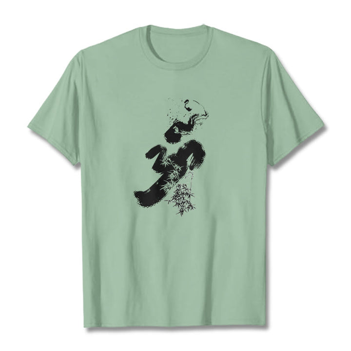 Camiseta de algodón con tinta de bambú y Buddha Stones OM - Verde pálido - 2XL - image 18