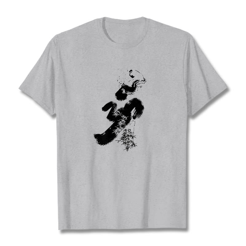 Camiseta de algodón con tinta de bambú y Buddha Stones OM - Gris claro - 2XL - image 20