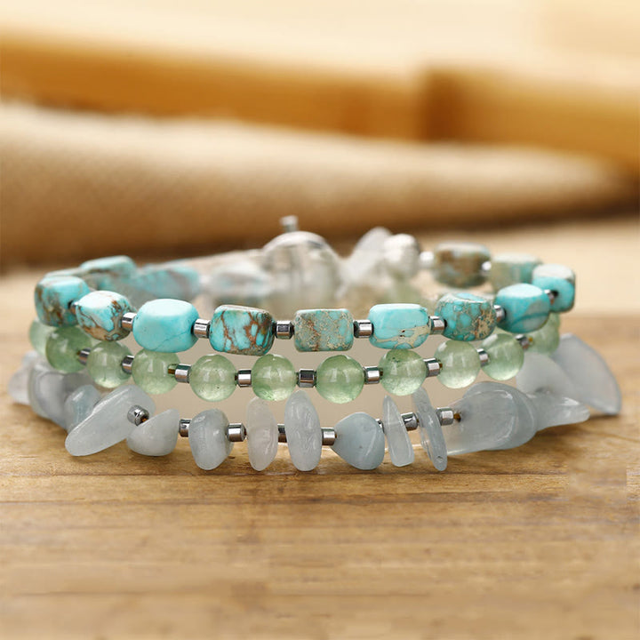 Pulsera de triple vuelta con piedra emperador verde y aventurina verde y Buddha Stones