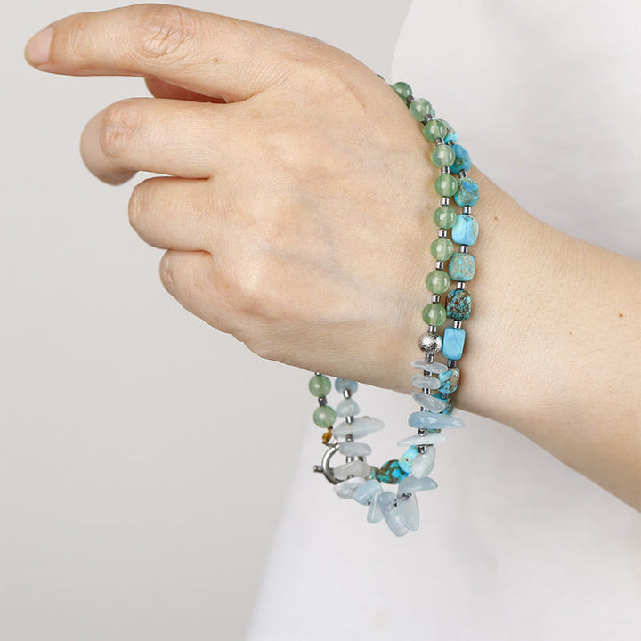 Pulsera de triple vuelta con piedra emperador verde y aventurina verde y Buddha Stones