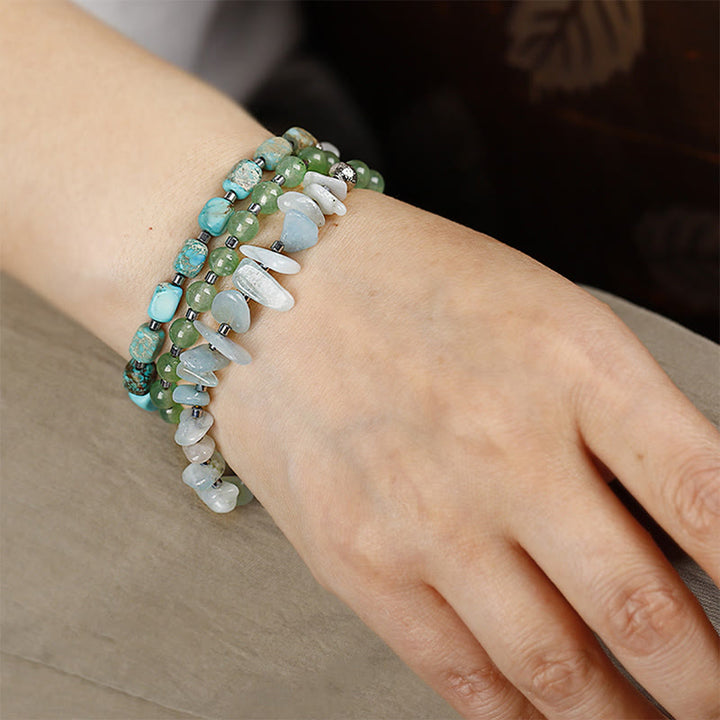 Pulsera de triple vuelta con piedra emperador verde y aventurina verde y Buddha Stones