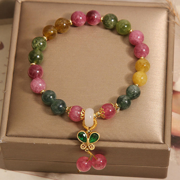 Pulsera de la sabiduría de la mariposa con jade, turmalina y Buddha Stones