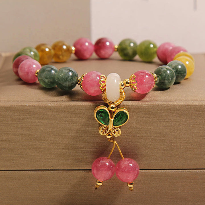 Pulsera de la sabiduría de la mariposa con jade, turmalina y Buddha Stones