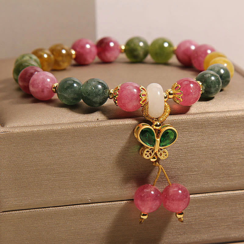 Pulsera de la sabiduría de la mariposa con jade, turmalina y Buddha Stones