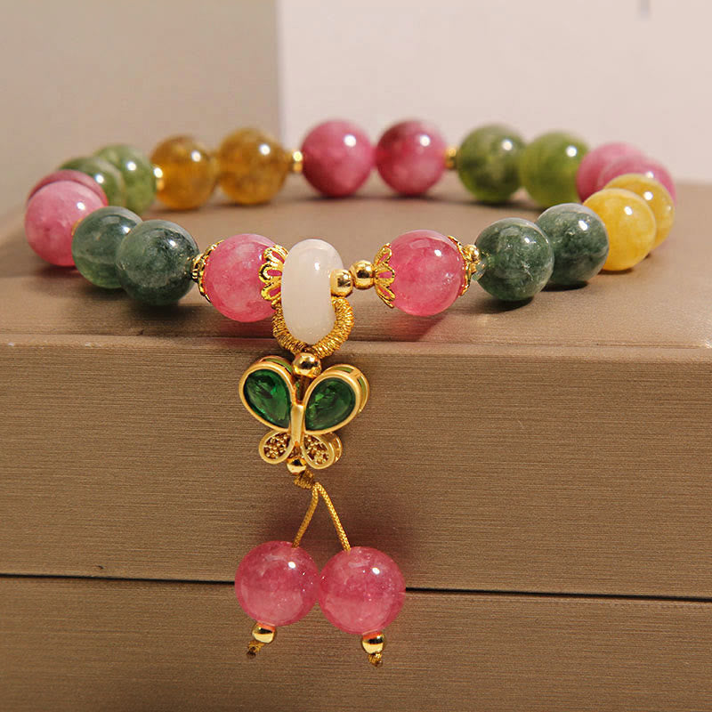 Pulsera de la sabiduría de la mariposa con jade, turmalina y Buddha Stones